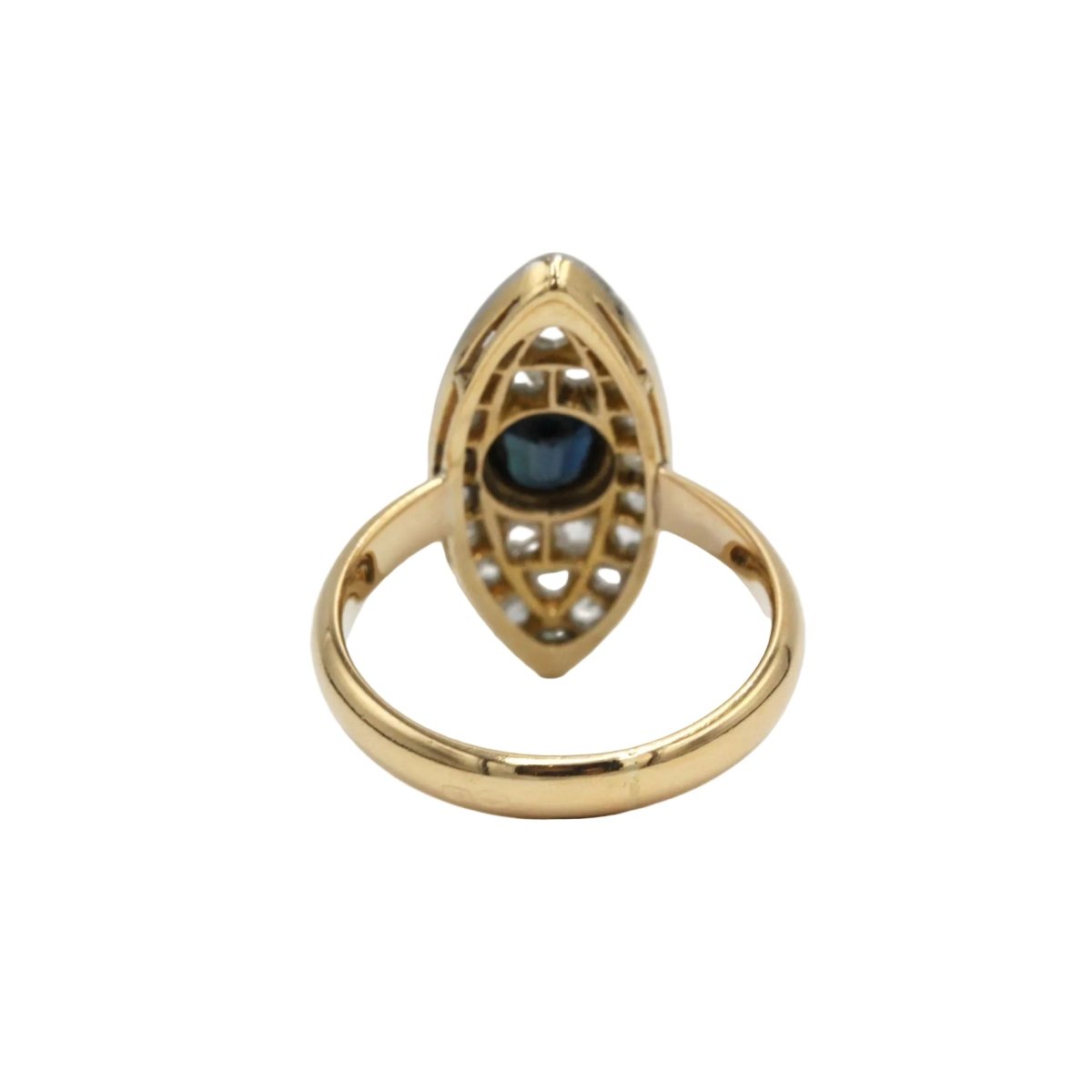 Bague Marquise en or jaune, platine, saphir et diamants - Castafiore