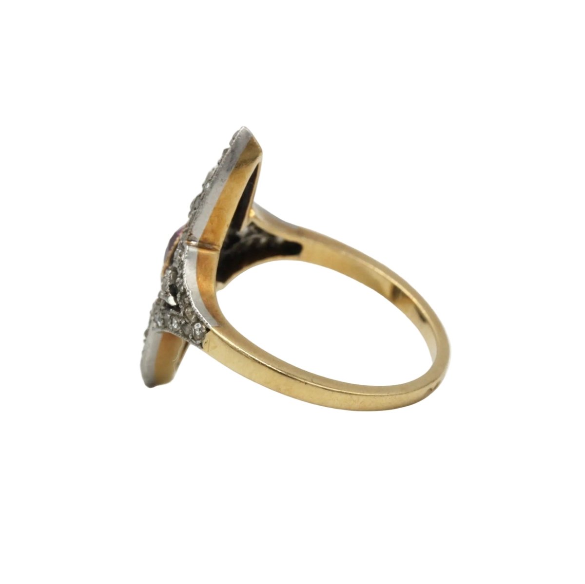 Bague Marquise en or jaune, platine, saphir et diamants - Castafiore