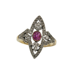 Bague Marquise en or jaune, platine, saphir et diamants - Castafiore