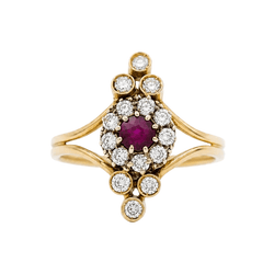 Bague Marquise en or jaune, rubis et diamants - Castafiore