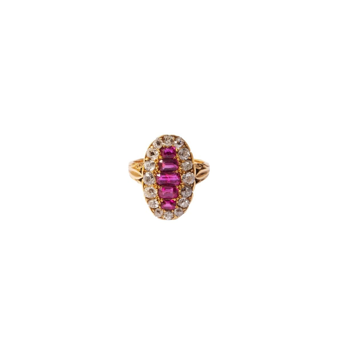 Bague Marquise en or jaune, rubis et diamants - Castafiore