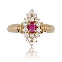 Bague Marquise en or jaune, rubis et diamants - Castafiore