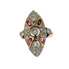 Bague Marquise en or jaune, rubis et diamants - Castafiore