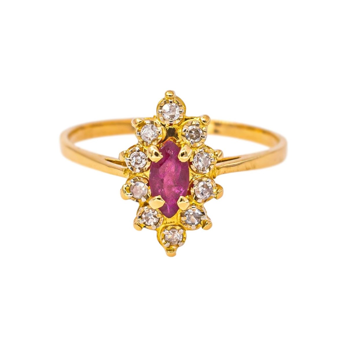 Bague Marquise en or jaune, rubis et diamants - Castafiore