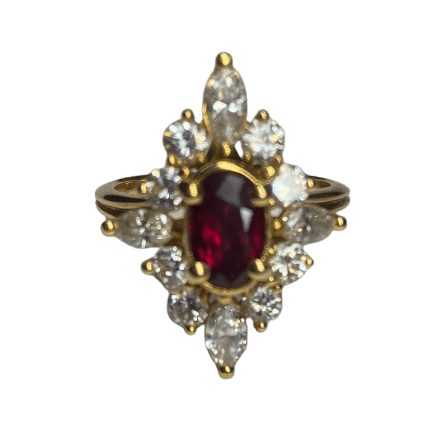 Bague Marquise en or jaune, rubis et diamants - Castafiore