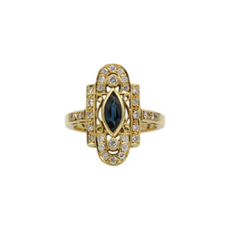 Bague Marquise en or jaune, saphir et diamants - Castafiore