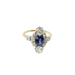 Bague Marquise en or jaune, saphir et diamants - Castafiore