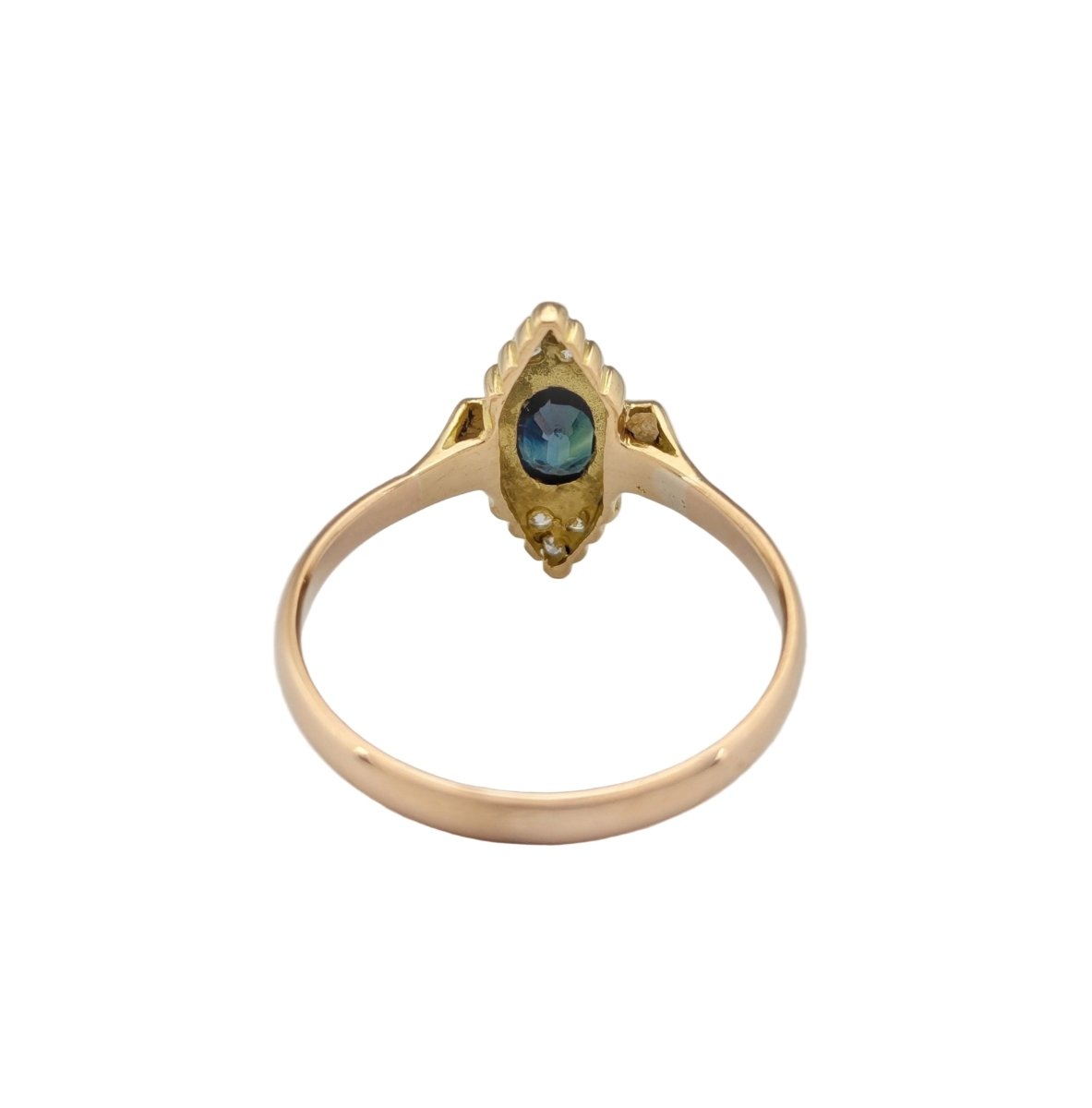 Bague Marquise en or jaune, saphir et diamants - Castafiore