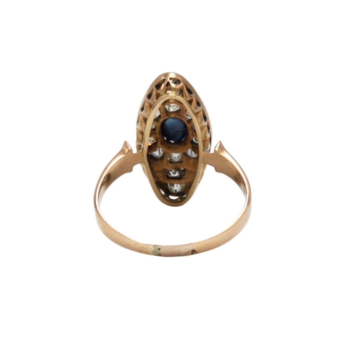 Bague Marquise en or jaune, saphir et diamants - Castafiore