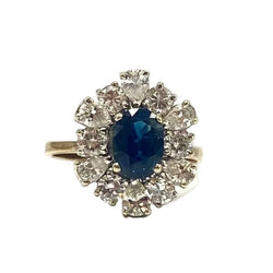 Bague Marquise en or jaune, saphir et diamants - Castafiore