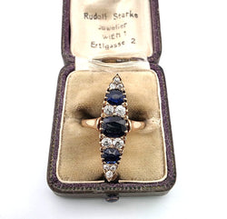 Bague Marquise en or jaune, saphirs et diamants - Castafiore