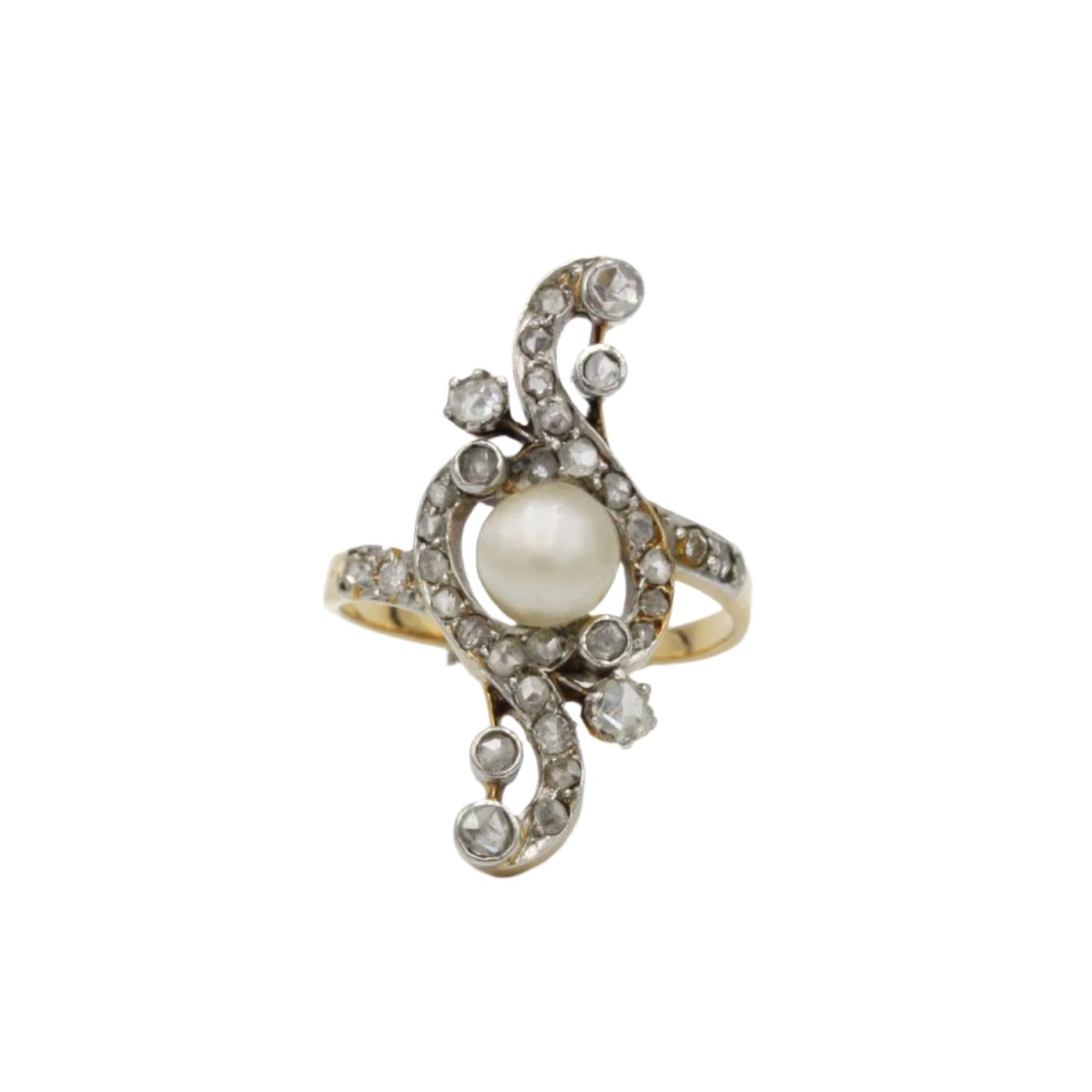 Bague Marquise en or, perle et diamants - Castafiore