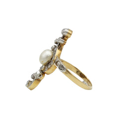 Bague Marquise en or, perle et diamants - Castafiore
