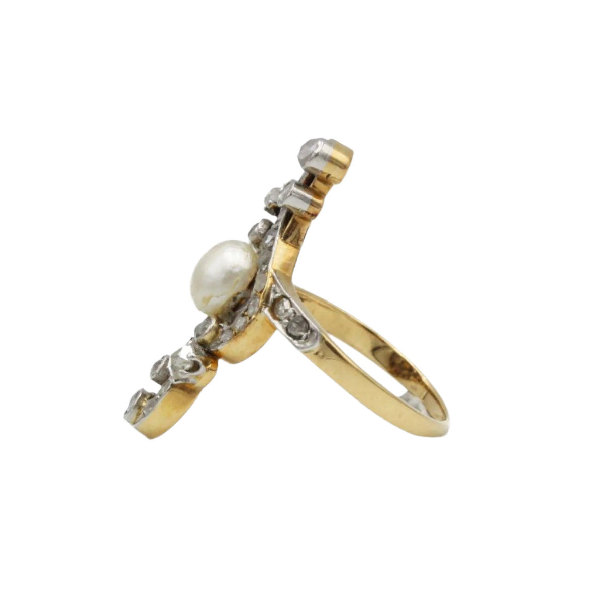 Bague Marquise en or, perle et diamants - Castafiore