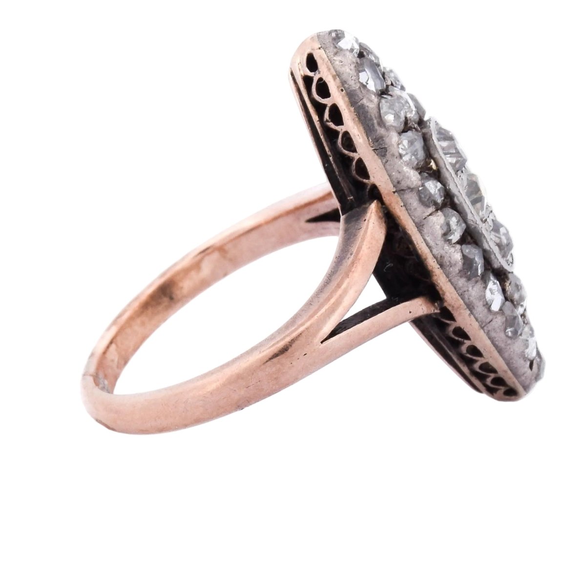Bague Marquise en or rose, argent et diamants - Castafiore