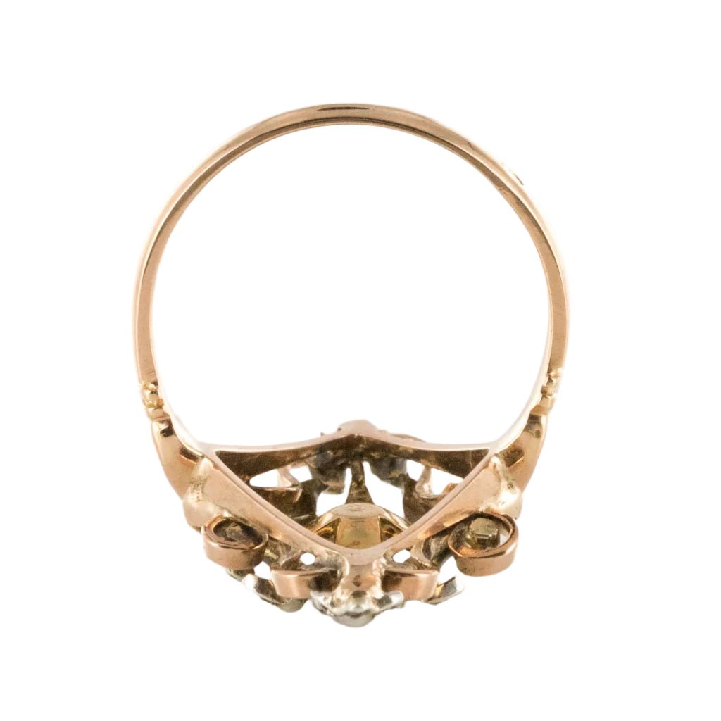 Bague Marquise en or rose, argent et perles - Castafiore