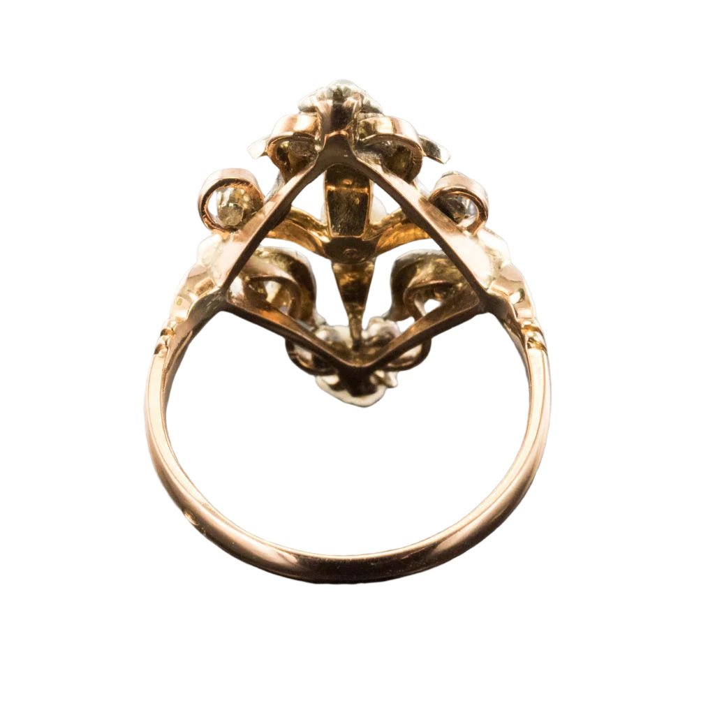 Bague Marquise en or rose, argent et perles - Castafiore