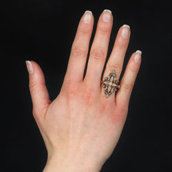 Bague Marquise en or rose, argent et perles - Castafiore