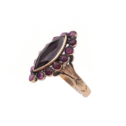 Bague Marquise en or rose et grenats - Castafiore