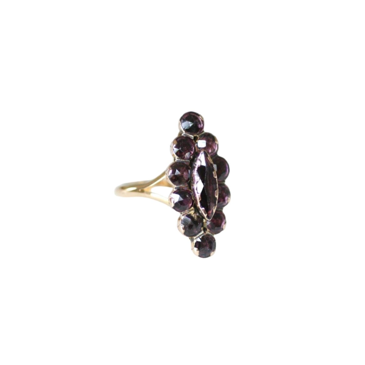 Bague Marquise en or rose et grenats - Castafiore