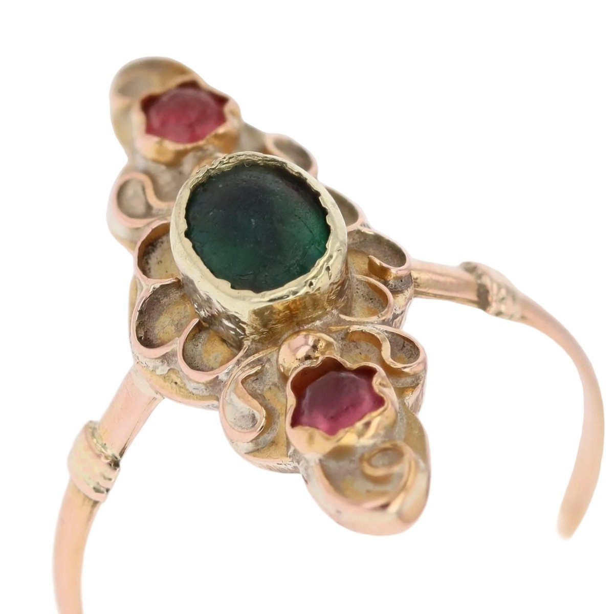 Ring antique gold and colored glass marquise