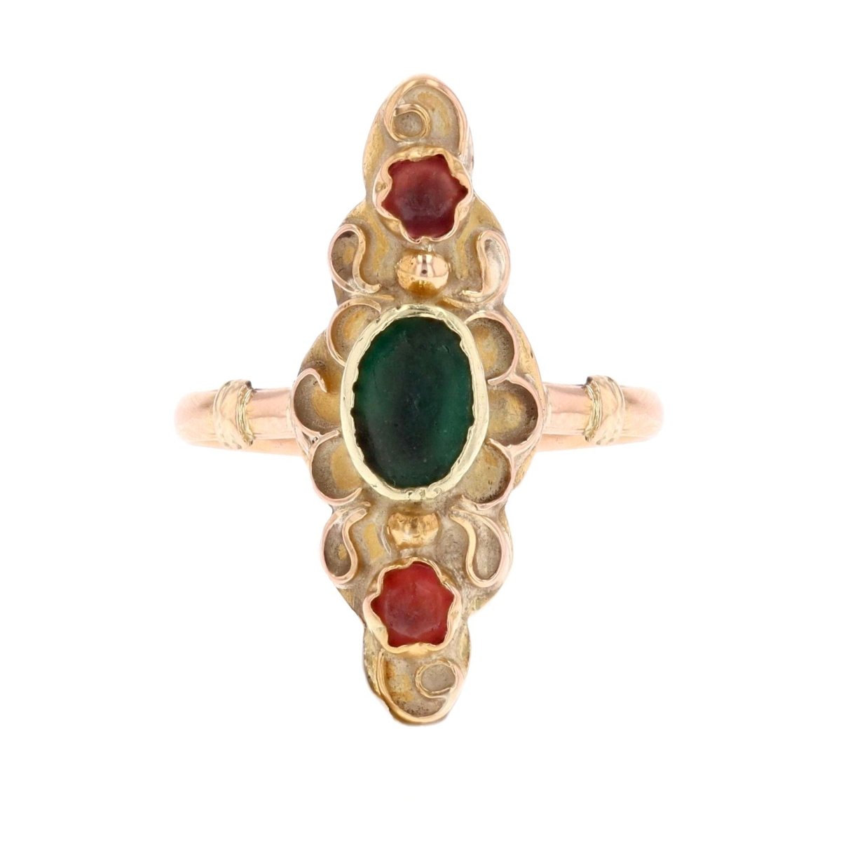 Ring antique gold and colored glass marquise
