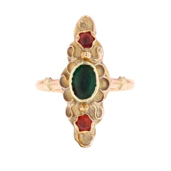 Ring antique gold and colored glass marquise