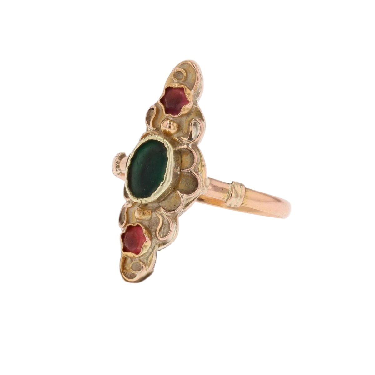 Ring antique gold and colored glass marquise