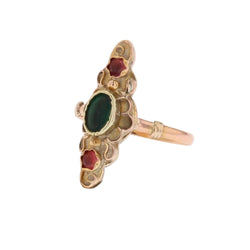 Ring antique gold and colored glass marquise