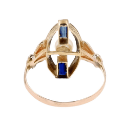 Bague Marquise en or rose, or blanc, perle et saphirs - Castafiore