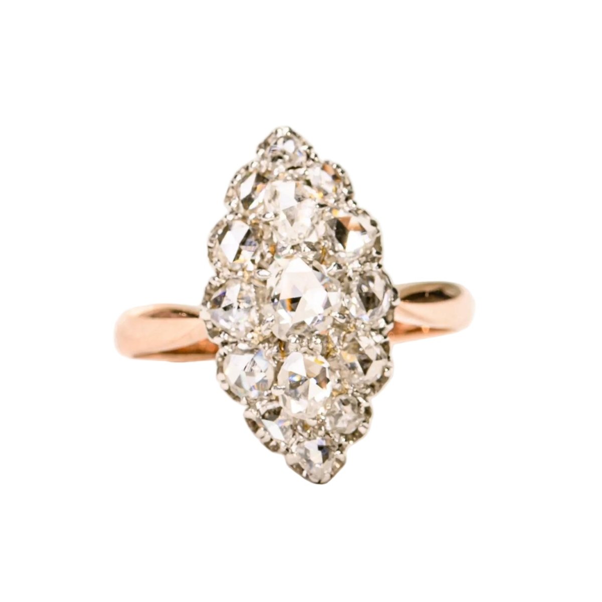 Bague Marquise en or rose, platine et diamants - Castafiore
