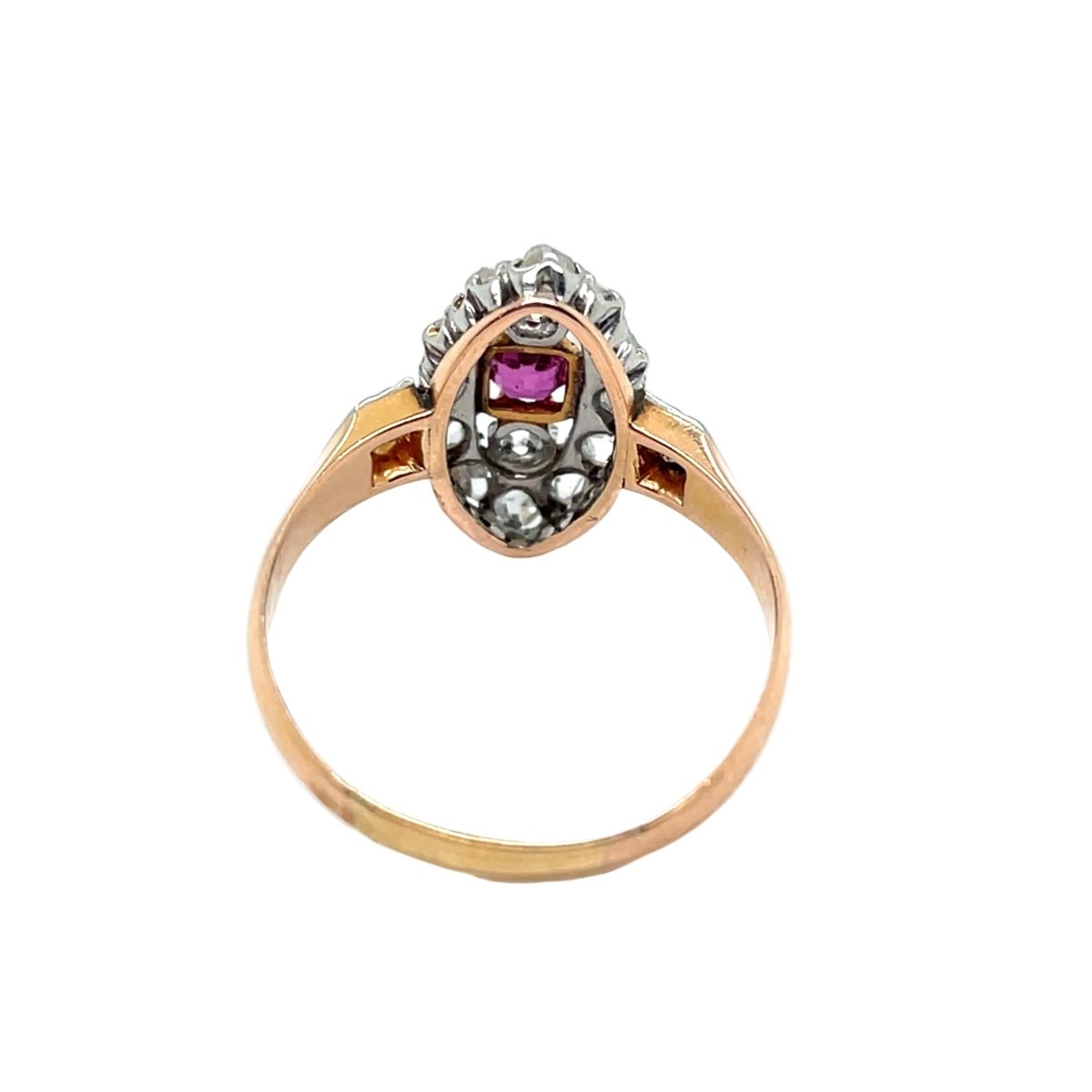 Bague Marquise en or rose, platine, rubis et diamants - Castafiore