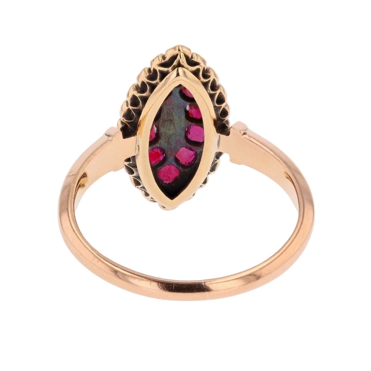 Bague Marquise en or rose, rubis et diamants - Castafiore