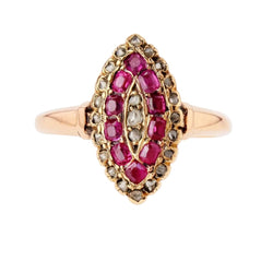 Bague Marquise en or rose, rubis et diamants - Castafiore