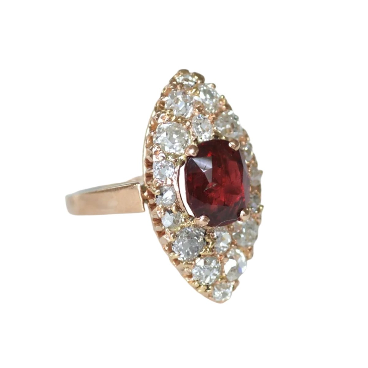 Bague Marquise en or rose, spinelle et diamants - Castafiore