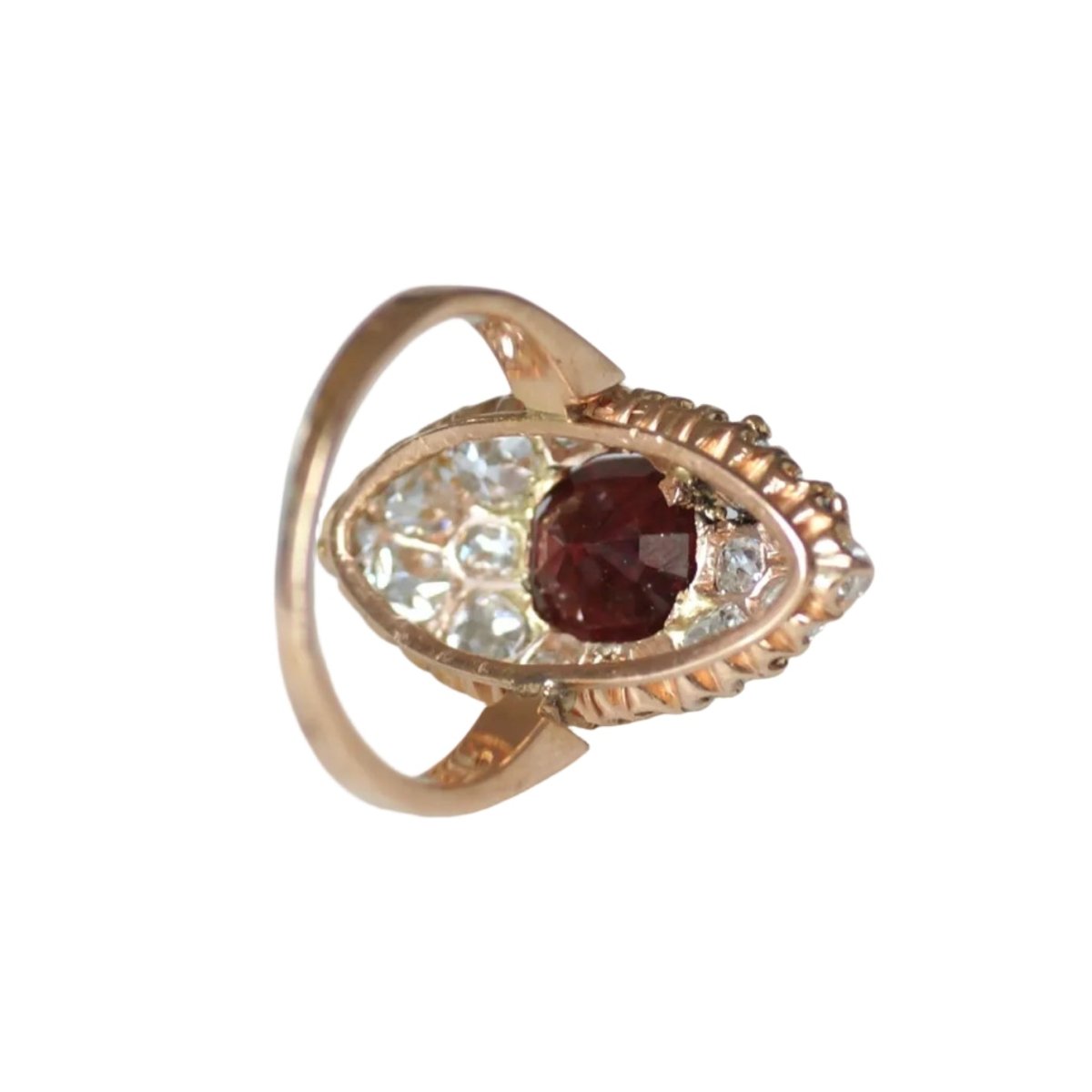 Bague Marquise en or rose, spinelle et diamants - Castafiore