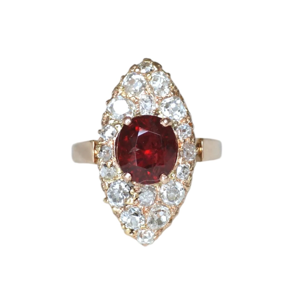 Bague Marquise en or rose, spinelle et diamants - Castafiore