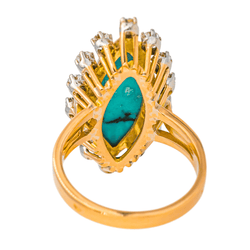 Bague Marquise en or rose, turquoise et diamants - Castafiore