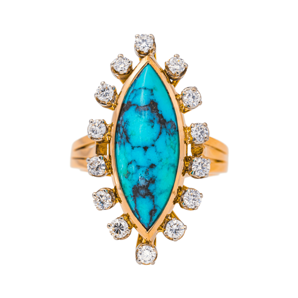 Bague Marquise en or rose, turquoise et diamants - Castafiore
