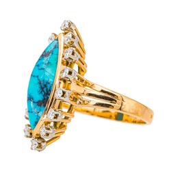 Bague Marquise en or rose, turquoise et diamants - Castafiore