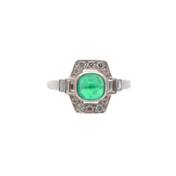 Bague Marquise en platine, émeraude et diamant - Castafiore