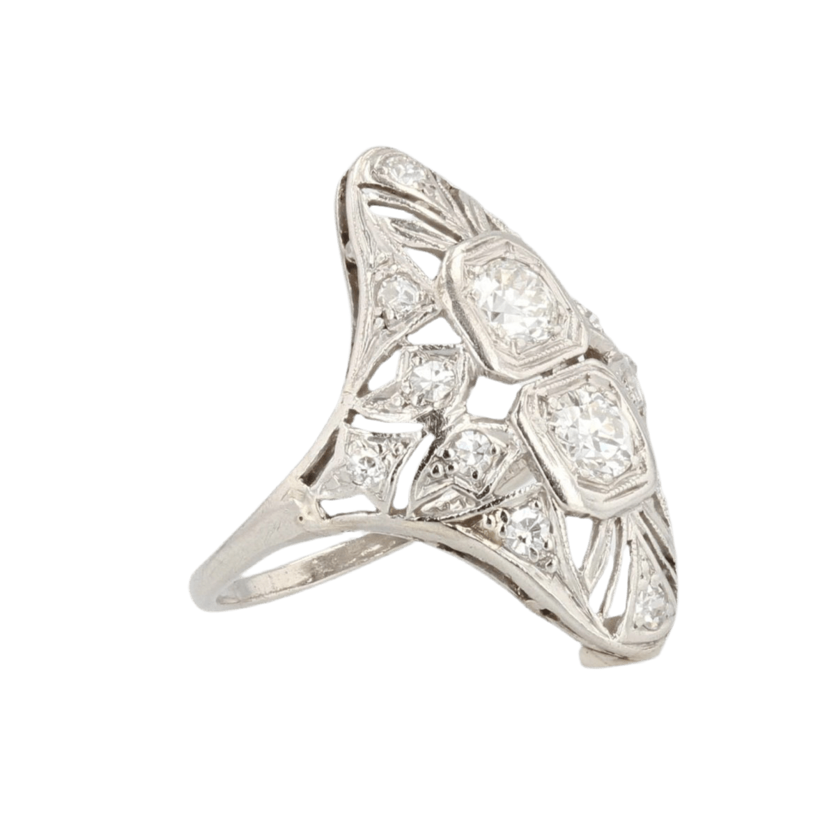 Bague Marquise en platine et diamants - Castafiore