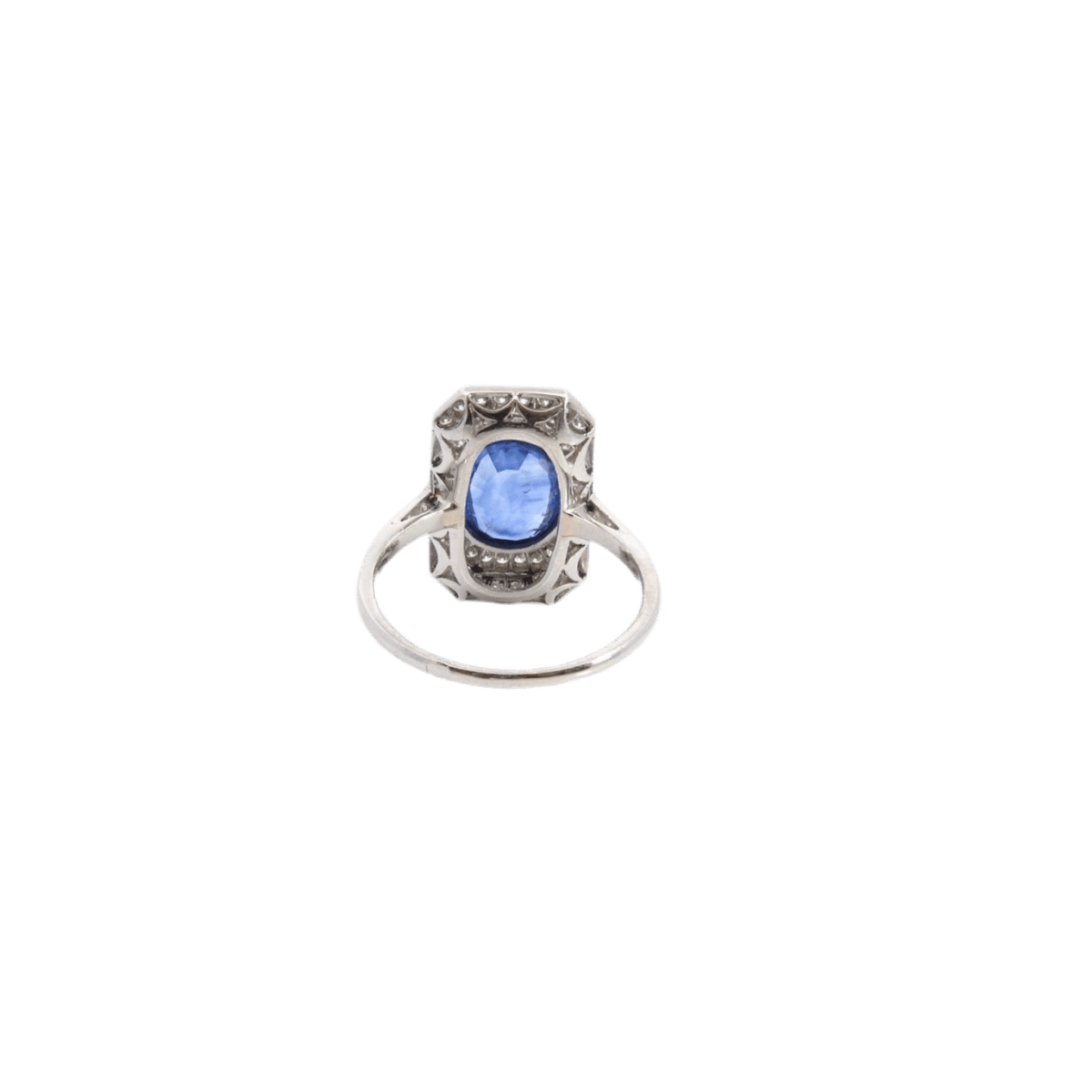 Bague Marquise en platine, saphir et diamants - Castafiore