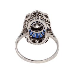Bague Marquise en platine, saphirs et diamants - Castafiore