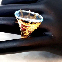 Bague Marquise end or jaune, et aigue - marine - Castafiore