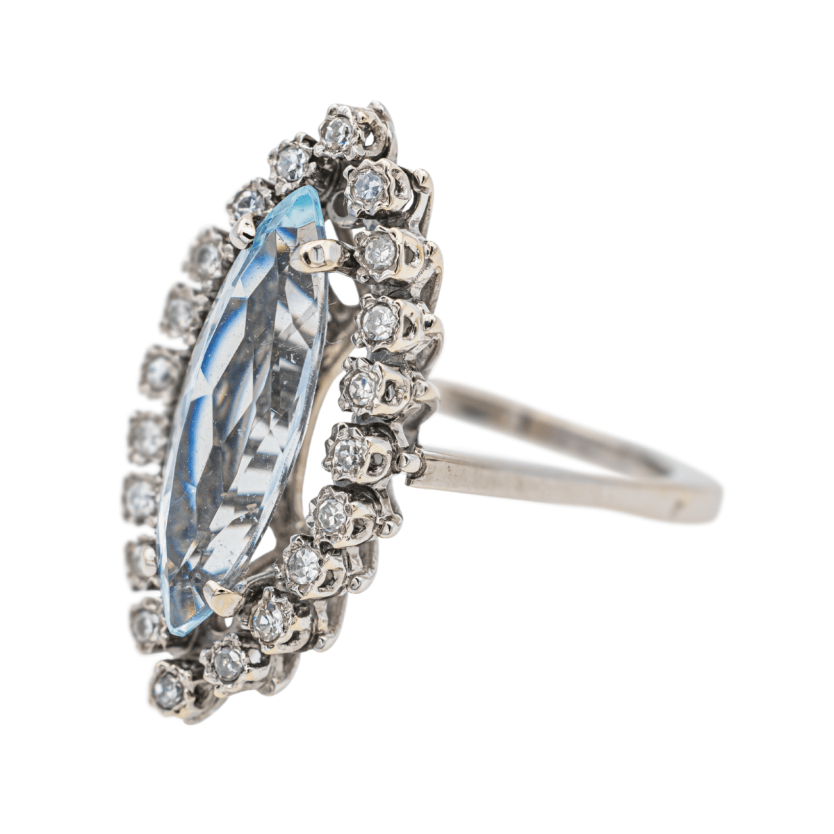 Bague Marquise Or blanc Aigue Marine - Castafiore