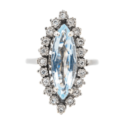 Bague Marquise Or blanc Aigue Marine - Castafiore