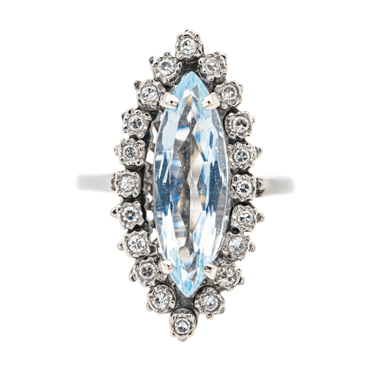 Bague Marquise Or blanc Aigue Marine - Castafiore