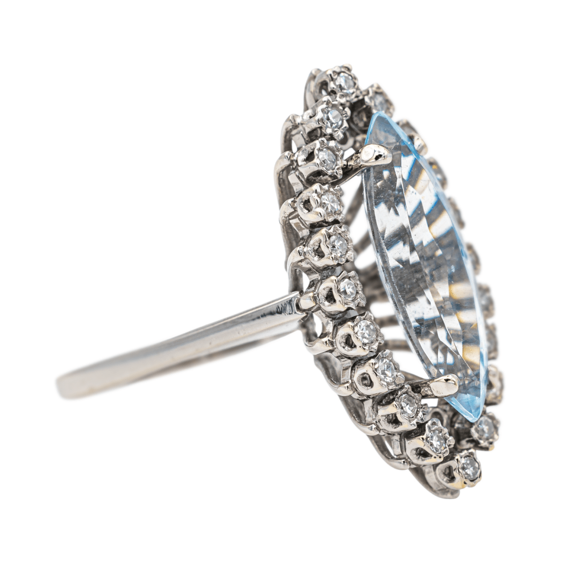 Bague Marquise Or blanc Aigue Marine - Castafiore