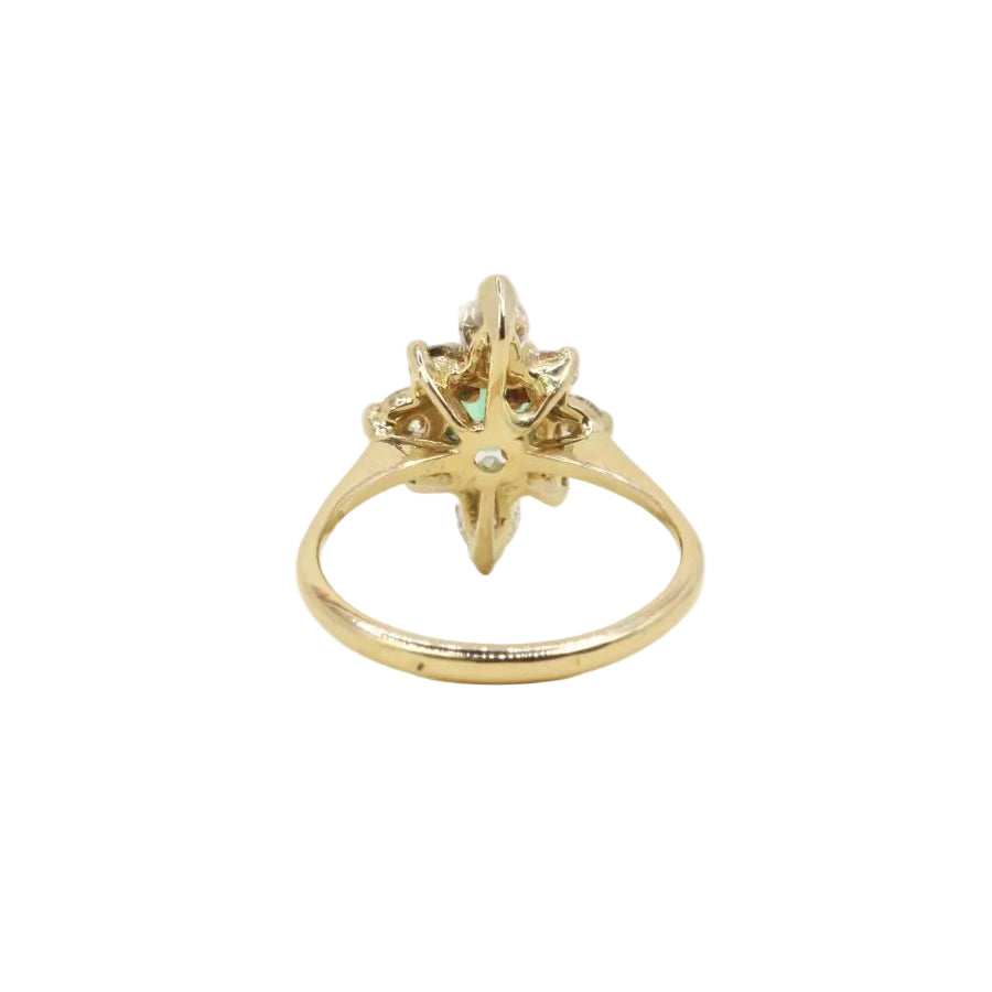 Bague marquise or jaune émeraude ovale diamants - Castafiore